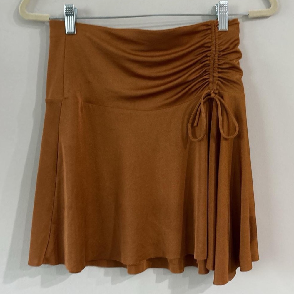 Free People Tan Ruched Mini Skirt
